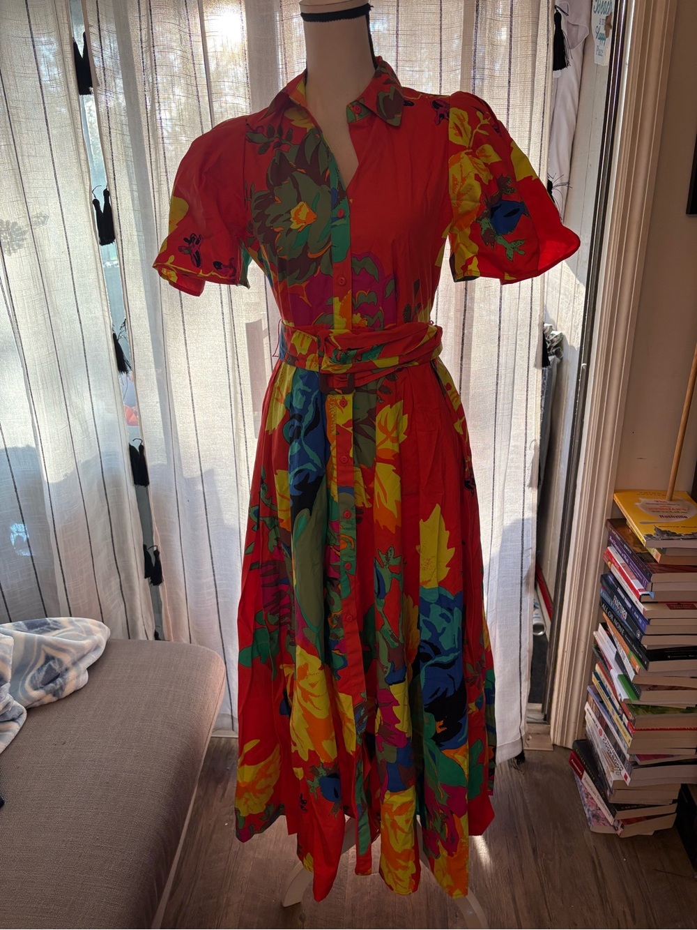 Christopher John Rogers Red Multicolor Floral Button-Front Maxi Dress